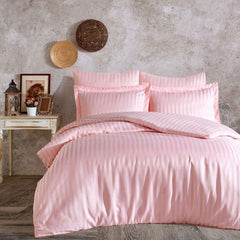 Luxury Strip Satin 6 Pcs Flat Fitted sheet and Duvet Cover Set -