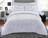 Luxury Satin Pintuck With Pleated Duvet Cover Set - White