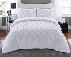 Luxury Satin Pintuck With Pleated Duvet Cover Set - White