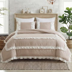 Dyed Frilled Cotton Duvet Cover Set-007