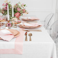 Cotton Luxury Dining Set Mited Corner Bordered - Pink and White - 99 Bedding Store