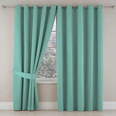 2 PC Plain Dyed Eyelet Curtains with lining-Aqua