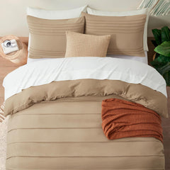 Luxury Coton Pleats Duvet Cover Set - Dark Beige