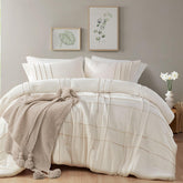 Luxury Coton Box Pleats Duvet Cover Set -OFF White