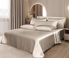 Luxury Cotton Satin 6 Pcs Flat Fitted sheet and Duvet Cover Set -