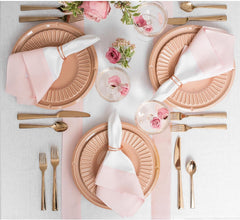 Cotton Luxury Dining Set Mited Corner Bordered - Pink and White - 99 Bedding Store