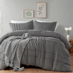 Luxury Coton Box Pleats Duvet Cover Set - Dark Grey