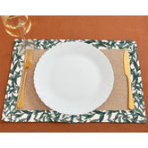 Jute Table Mat Set With border - Green Leaf