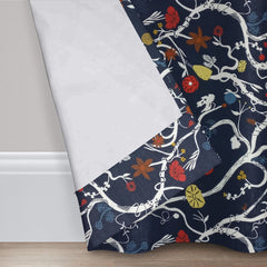 2PC PRINTED CURTAINS WITH LINING - BLUE BLOSSOM