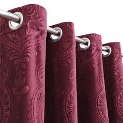Branched Leaves Embossed Velvet Curtains Pair