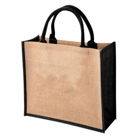 Jute Tote Shopping Bag With Black gazette