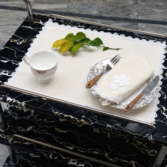 9 PCS TROLLEY MAT AND NAPKIN SET WITH LACE - OFF WHITE