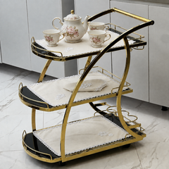 9 PCS TROLLEY MAT AND NAPKIN SET WITH LACE - OFF WHITE