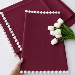 Luxury Cotton Dinning Set With Cute Pom pom - Burgundy