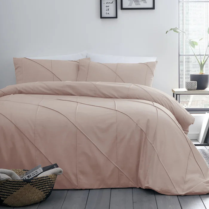 Geometric Pleated Cotton Satin Duvet Cover Set - Blush - 99 Bedding Store