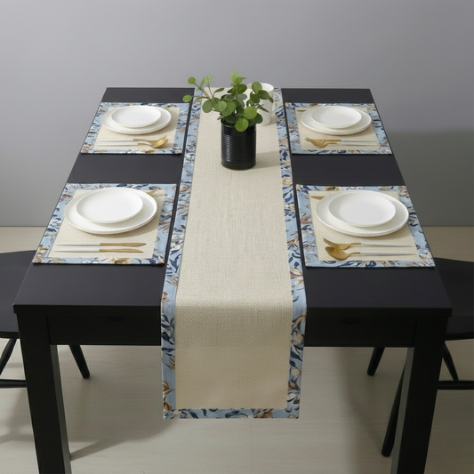 Off white Jute Dinning Set With Printed Border-
