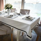 Luxury White Cotton Dining Set with Black Stripe Border