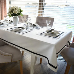 Luxury White Cotton Dining Set with Black Stripe Border