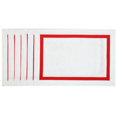 Luxury White Cotton Dining Set with Red Stripe Border