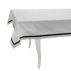 Luxury White Cotton Dining Set with Black Stripe Border