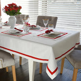 Luxury White Cotton Dining Set with Red Stripe Border