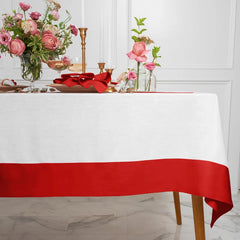 Decorative Cotton Tablecloth - White With Red Bordered