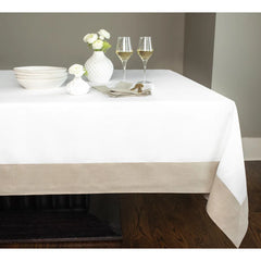 Decorative Cotton Tablecloth - White With Beige Bordered