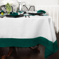 Decorative Cotton Tablecloth - White With Embreld Green Bordered