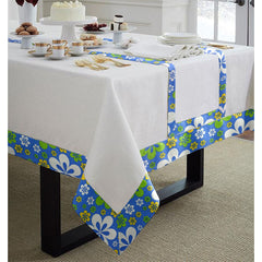 Cotton Table cover with Print Bordered- Blue Flowral