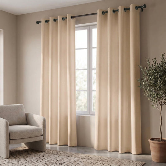 2 PC Plain Dyed Eyelet Curtains with lining-Beige