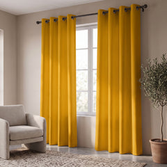 2 PC Plain Dyed Eyelet Curtains with lining-Mustard
