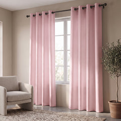 2 PC Plain Dyed Eyelet Curtains with lining- Pink