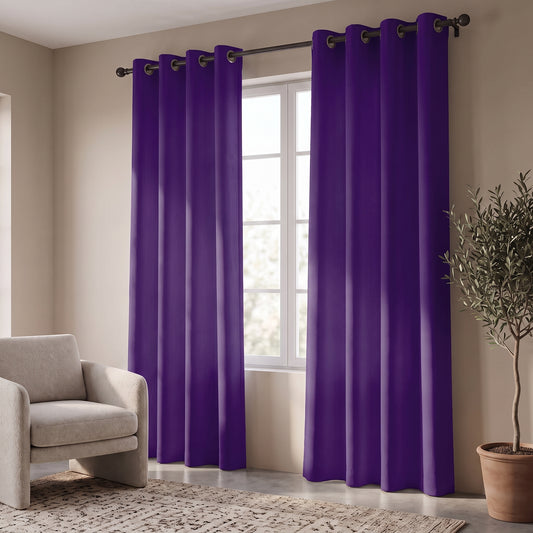 2 PC Plain Dyed Eyelet Curtains with lining-Heather Purple