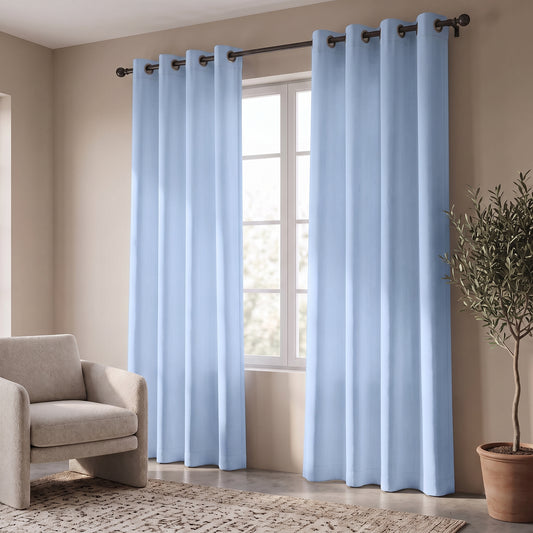 2 PC Plain Dyed Eyelet Curtains with lining-Light Blue