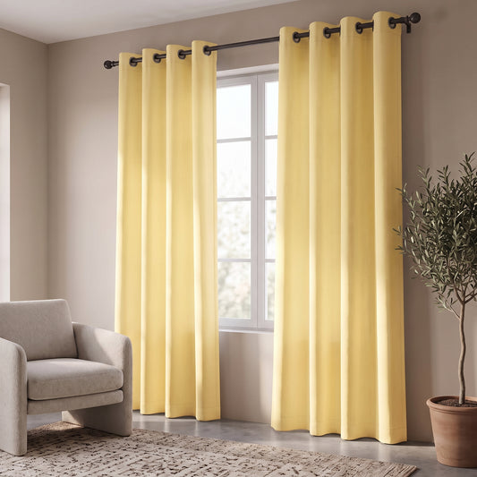 2 PC Plain Dyed Eyelet Curtains with lining-Yellow
