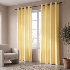 2 PC Plain Dyed Eyelet Curtains with lining-Yellow