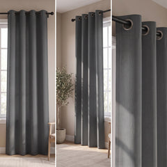 2 PC Plain Dyed Eyelet Curtains with lining-Charcoal Grey