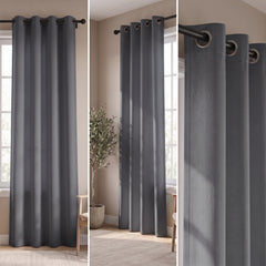 2 PC Plain Dyed Eyelet Curtains with lining-Grey