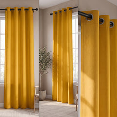 2 PC Plain Dyed Eyelet Curtains with lining-Mustard