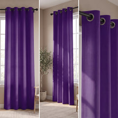 2 PC Plain Dyed Eyelet Curtains with lining-Heather Purple