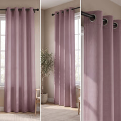 2 PC Plain Dyed Eyelet Curtains with lining- Rose Weed