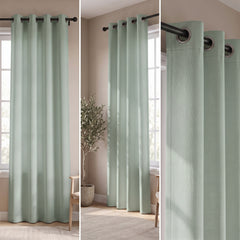 2 PC Plain Dyed Eyelet Curtains with lining- Sage Green