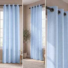 2 PC Plain Dyed Eyelet Curtains with lining-Light Blue