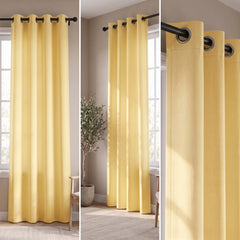 2 PC Plain Dyed Eyelet Curtains with lining-Yellow