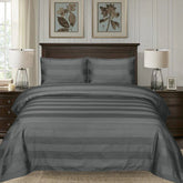 Luxury Satin Stripe Duvet Cover Set Chacoal Grey