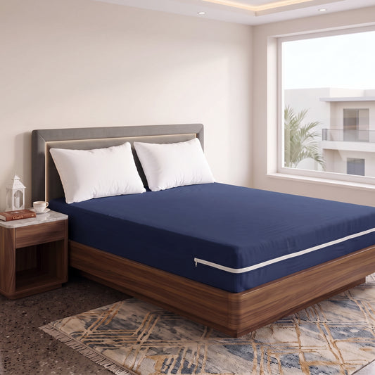 100% Cotton Zipper Mattress Cover - Navy
