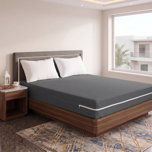 100% Cotton Zipper Mattress Cover - Charcoal Grey