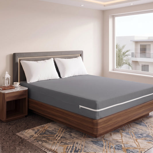 100% Cotton Zipper Mattress Cover - Grey