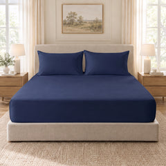 Navy Blue Egyptian Cotton Fitted Sheet Set