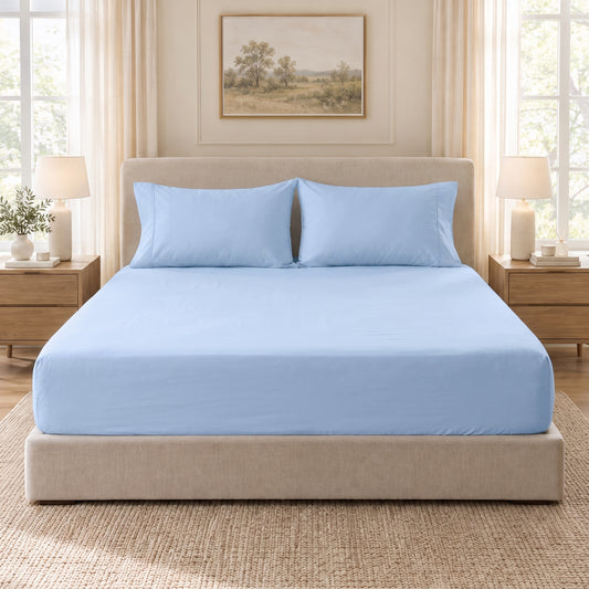 Sky Blue Egyptian Cotton Fitted Sheet Set